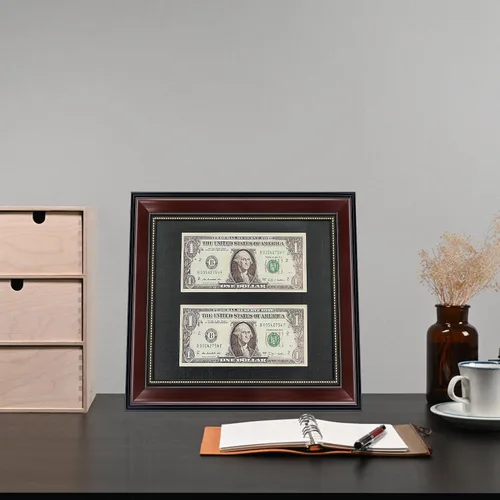 Miniatura 5 de GMFrames Marco de billetes de dólar de caoba con vidrio real de estera negra