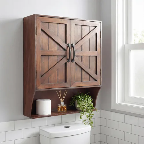 FLORA Armario de almacenamiento montado en la pared, botiquín con puertas, armario de pared de baño vintage de madera sobre inodoro para baño,