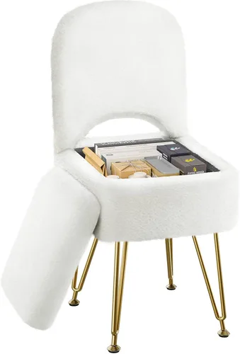 Miniatura 7 de GREENSTELL Taburete de tocador con almacenamiento y respaldo plegable, 13.4 x 15 x 30 pulgadas, otomana cuadrada de piel sintética suave, 4 patas