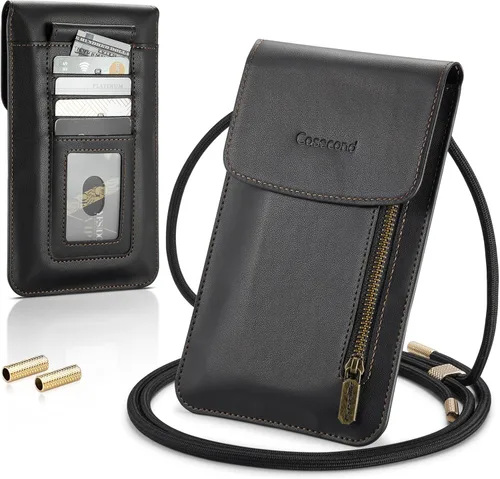 Miniatura 12 de Bolso cruzado pequeño para teléfono celular para mujeres y hombres, mini bolso de hombro de cuero con tarjetero y ranura para collar, cordón