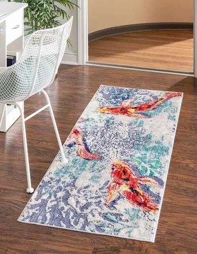 Miniatura 11 de Unique Loom Ariel Collection - Alfombra de área con diseño de pez dorado (4 pies 1 pulgada, redonda, multicolor)