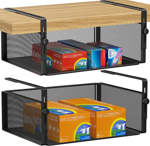AmonHouseware Paquete de 2 Organizadores de Canasta Bajo Estante, Soporte Colgante Ajustable para Gabinete Despensa Cocina Alacena Escritorio