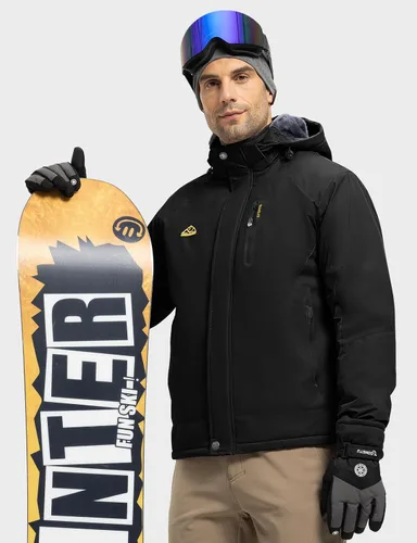 Miniatura 2 de Rdruko Chaqueta impermeable de esquí para hombre, abrigo de montaña con capucha de forro polar aislado de invierno, negro, XL