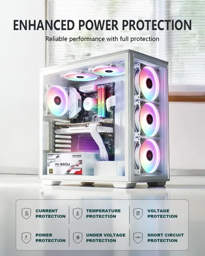 Miniatura 5 de 850W PSU – Fuente de alimentación totalmente modular de 850 vatios, 80 Plus Gold, ventilador RGB silencioso, condensadores de 105°C, alta eficiencia