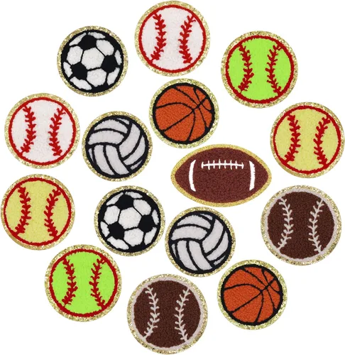 15 parches para planchar con varias bolas, parches bordados con motivos bordados, parches para coser con bordes dorados, parches bordados para ropa,