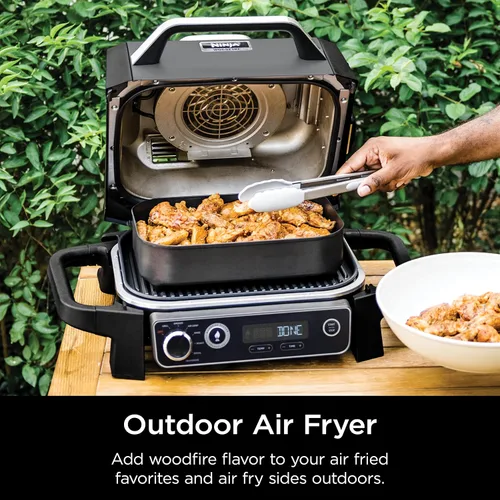 Miniatura 5 de Ninja OG751 Woodfire Pro - Parrilla para exteriores con termómetro integrado, parrilla principal 7 en 1, ahumador de barbacoa y freidora de aire al