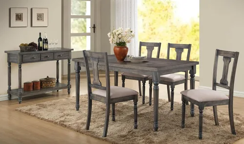 Miniatura 2 de Mesa de comedor gris desgastada con patas torneadas