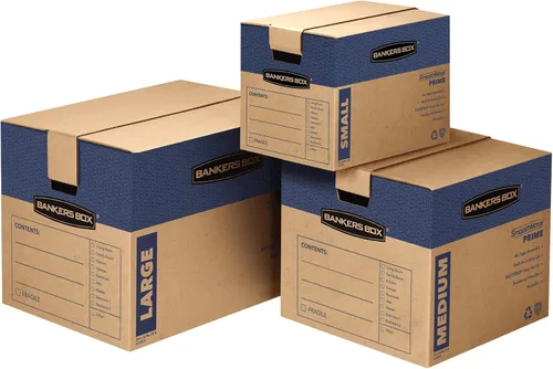 Miniatura 9 de Bankers Box Caja de mudanza pequeña Prime, paquete de 10 unidades, asas reforzadas, montaje sin cinta, tapa adjunta, 16 x 12 x 12 pulgadas (0062716)