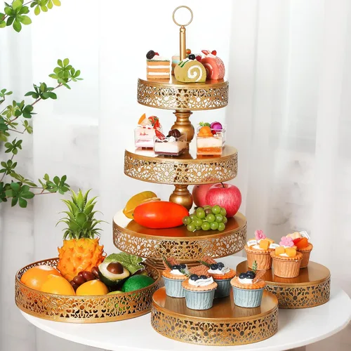 Miniatura 3 de Dandat 2 soportes redondos de metal para postres de 3 niveles, soporte redondo para cupcakes, bandeja para servir en niveles, para boda, baby