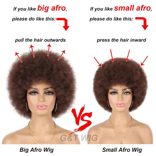 Miniatura 3 de G&T Wig - Pelucas afro de los 70 para mujeres de raza negra, pelucas afro rizadas de marrón oscuro, pelucas completas suaves y naturales con aspecto