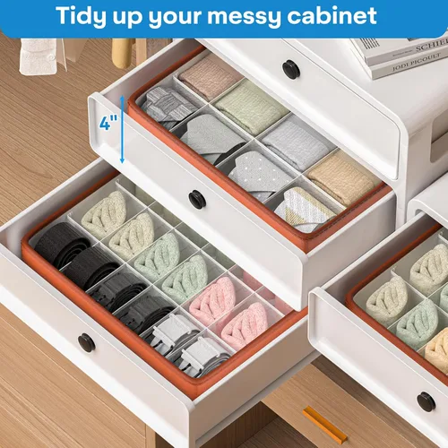 Miniatura 3 de Organizador de cajones de ropa interior de cuero de moda, divisores de armario, 64 celdas (16+24+24+24), caja de almacenamiento de cuero plegable