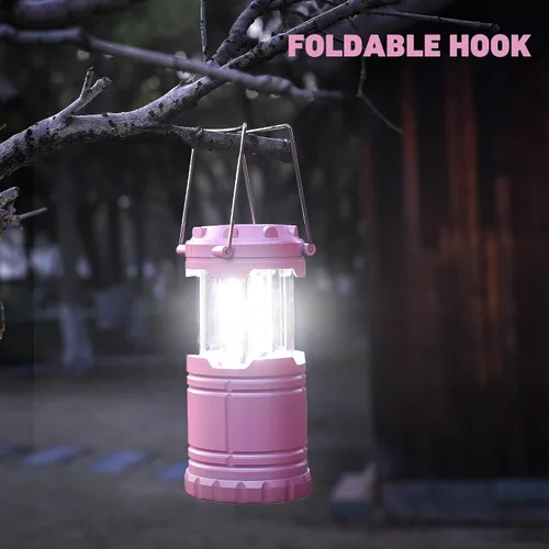 Miniatura 9 de Paquete de 2 mini linternas LED rosas para acampar, luces portátiles para acampar, lámparas con mango al aire libre, luces de emergencia esenciales