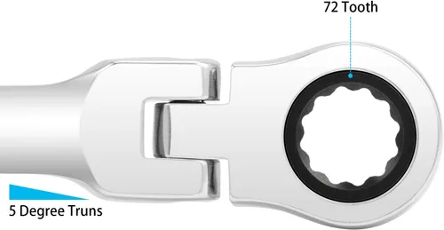 Miniatura 3 de KINJOEK Juego de 2 llaves de trinquete de cabeza flexible de 0.276 in 12PT, juego de llaves métricas de trinquete con movimiento de 5° y 72 dientes