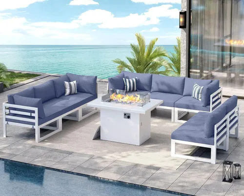 Miniatura 35 de NICESOUL - Juego de 10 muebles de patio extra grandes de aluminio moderno, sofá para exteriores con asiento de 29" de profundidad y ancho, 500 lbs