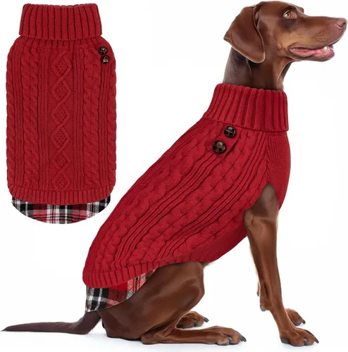 Miniatura 30 de KYEESE - Suéter para perro mediano, suéter tejido con estampado de cuadros, cálido abrigo de mascotas para otoño e invierno