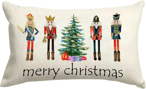 Miniatura 13 de SPXUBZ Funda de almohada de algodón con diseño de copo de nieve azul, Feliz Navidad, decoración del hogar, funda de cojín rectangular