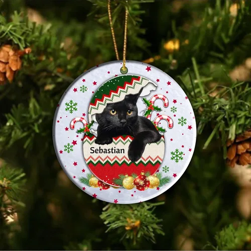Miniatura 5 de Adorno colgante personalizado para decoración del árbol de Navidad de gato negro, adorno de bola de Navidad de gato negro, adorno de Navidad