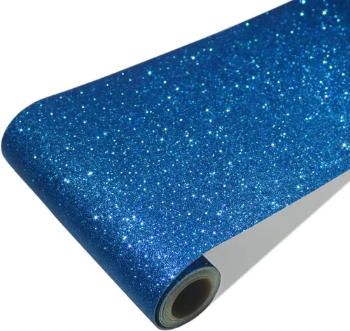 CRE8TIVE Borde de Papel Tapiz Azul con Purpurina de Tela Papel Tapiz con Purpurina Pegar y Despegar Removible Autoadhesivo Borde de Papel Tapiz Azul