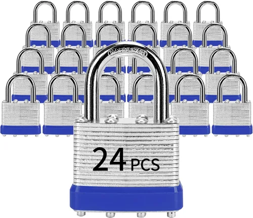 Candados con la misma llave, 24 candados laminados con llave (1-9/16 pulgadas, 1.575 pulgadas), cerraduras iguales con llave, grillete normal, para