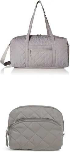 Vera Bradley Bolsa de viaje mediana de sarga de rendimiento para mujer, color gris tranquilo, talla única con Vera Bradley organizador para mujer,