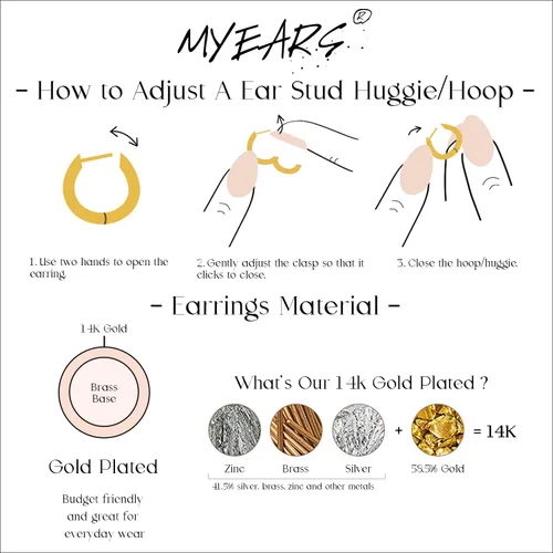 Miniatura 4 de MYEARS Aretes de Oro para Mujer Huggie Hoop Ear Stud Cuff 14K Pequeños Simples Hipoalergénicos Joyería de Uso Diario