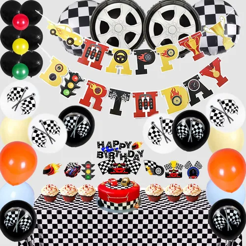 Miniatura 2 de Dos globos para decoración de fiesta de cumpleaños de autos de carreras rápidas, globos rojos y decoración de tartas, estrellas a cuadros negros