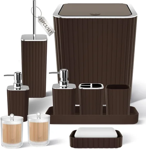 Miniatura 49 de XLHOMO Bathroom Set- 25PC Beige Bathroom Set, Bathroom Set with Shower Curtain and Rugs, Beige Shower Curtain Set, Toilet Brush, Bathroom Trash Can