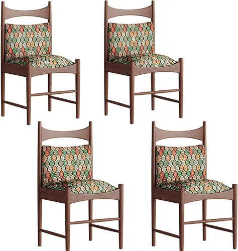 Miniatura 11 de Sillas de comedor tapizadas de madera maciza, juego de sillas de comedor de tela bordada con respaldo curvo, sillas laterales decorativas para sala
