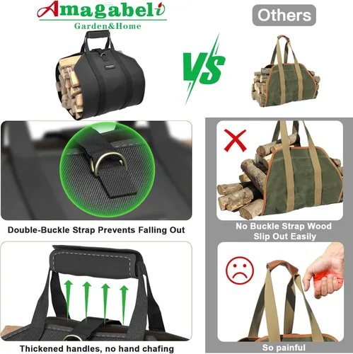 Miniatura 6 de Amagabeli - Bolsa de transporte de leña encerada, bolsa de transporte resistente para chimenea de leña grande con asas para camping, soporte