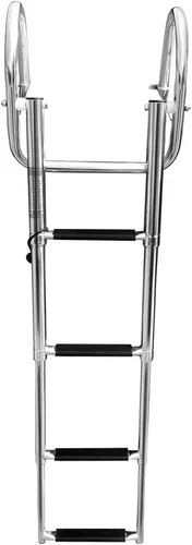 Miniatura 6 de Escalera de barco pontón de 4 escalones, escalera de acero inoxidable plegable telescópica para entrada trasera con barandilla de mano de pedal