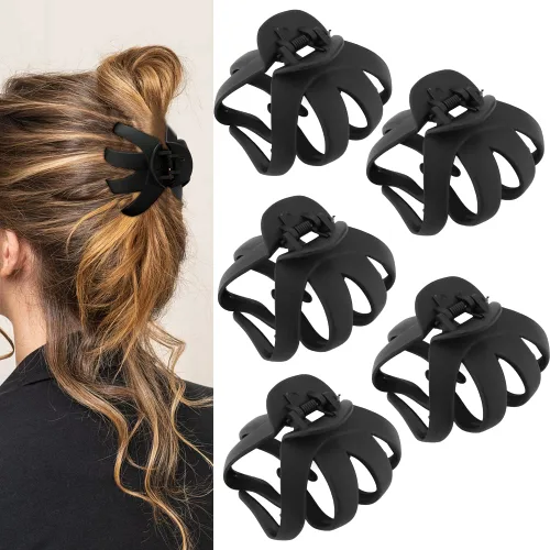 ATODEN Pinzas para el cabello Jumbo Octopus - Pinzas de garra negras mate de 3.15 pulgadas para cabello largo y grueso (paquete de 5)