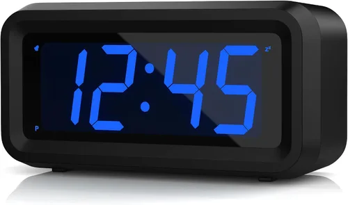 Miniatura 9 de KWANWA Reloj Despertador, Reloj Digital, Pantalla Constantemente de Dígitos LED Azules de 1.2'', Funciona con Baterías, Repetición, Reloj de Pared