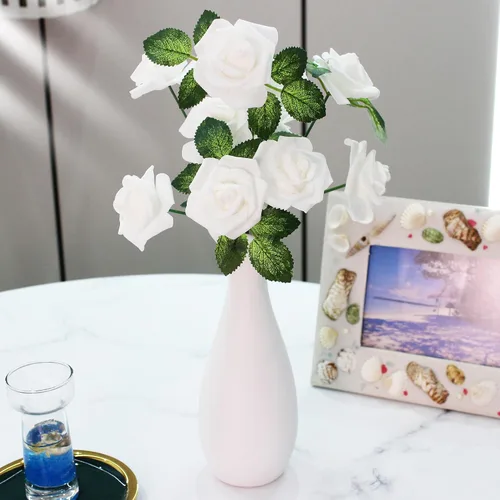 Miniatura 7 de 100 flores artificiales de 2 pulgadas, cabeza de rosa falsa de espuma a granel para decoración del hogar, decoración de boda, despedida de soltera