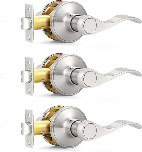 Probrico - Paquete de 3 manijas de puerta de paso, asas de níquel satinado, sin llave, sin bloqueo, para puertas de interiores, pasillos y armario