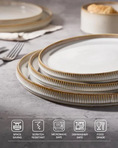 Miniatura 4 de famiware Star Platos de Ensalada para 6, Juego de Platos de 8 Pulgadas, Vajilla de Gres, Platos Pequeños para Postre, Ensalada, Aperitivo, Blanco