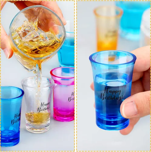Miniatura 6 de Hosuly 24 vasos de chupito de feliz cumpleaños a granel de 1.2 onzas divertidas tazas de acrílico colorido para mujeres, hombres y adultos