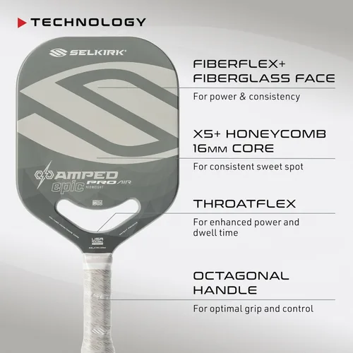 Miniatura 4 de Selkirk Sport Paletas de pickleball Amped Ensambladas en los Estados Unidos Amped Control o Amped Pro Pala de pickleball de fibra de vidrio