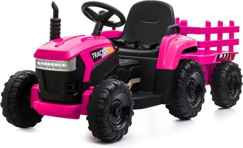 TOBBI - Tractor de juguete a batería de 12 V con remolque color verde, rosado y rojo Rosa Rojo