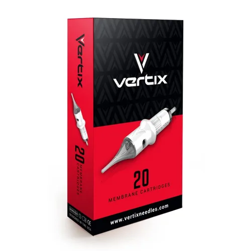 Vertix - 1 delineador redondo, paquete de 20 cartuchos de máquina de tatuaje de membrana - Punta desmontable transparente, minimiza la vibración de