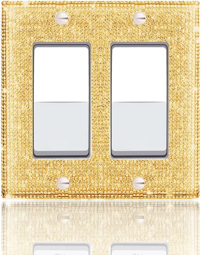 1 funda para interruptor de luz brillante – Cubierta de placa de interruptor con purpurina dorada con diamantes de imitación 2.2 lbs-2-Oro