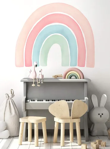 Vinilo adhesivo para pared, diseño de acuarela, arcoíris, despegar y pegar (pequeño, 29.5 pulgadas de ancho x 24 pulgadas de alto, coral)