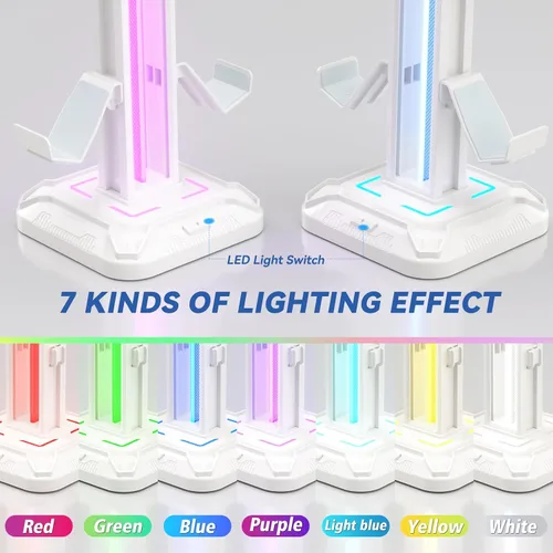 Miniatura 2 de KDD RGB Headset Stand with 9 Light Modes - Controller Holder for Desk - Rotatable Headphone Stand & Detachable Controller Hook for PC Earphone Blanco