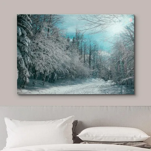Miniatura 3 de wall26 - Cuadro en lienzo para pared, bosque de pinos cubierto de nieve, naturaleza, área silvestre, fotografía, arte moderno, rústico, pintoresco