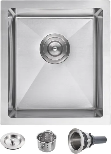 Miniatura 13 de POPFLY Fregadero de cocina de montaje inferior de 20 pulgadas, fregadero de acero inoxidable 304 de 20 x 17 pulgadas, calibre 18, cuenco cuadrado