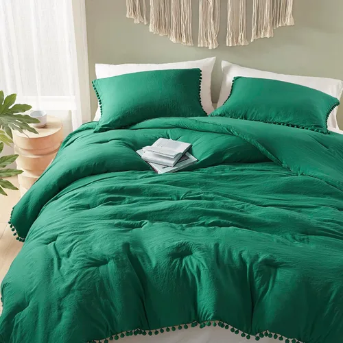 Miniatura 9 de Codi Juego de edredón beige tamaño King, ropa de cama bohemia chic con elegantes flecos de pompones, juego de lujo de 3 piezas de microfibra lavada