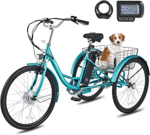 Miniatura 17 de VIRIBUS Triciclo eléctrico para adultos, triciclo eléctrico de 24 26 pulgadas con batería extraíble de 468 Wh, 250 W/350 W (pico 500 W) bicicletas