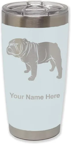 Miniatura 10 de LaserGram Vaso aislado al vacío de 20 onzas, Bulldog Dog, grabado personalizado incluido (negro)