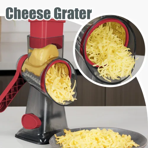 Miniatura 6 de KEOUKE Rallador de queso giratorio con manivela transparente - triturador, rebanador, molinillo de 3 cuchillas de acero inoxidable, succión estable