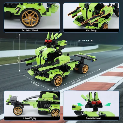 Miniatura 7 de IQKidz Kit de bloques de construcción STEM para niños - Auto de carreras con control remoto y robot de juguete 2 en 1, gran regalo para niños