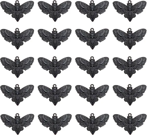 20PCS Skull Head Moth Pendant Alloy Gothic Moth Charms Death Head Insect Jewelry Charms For Jewelry Making DIY Bracelets Necklaces Crafts